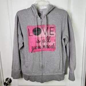 Womens Life Is Good Zip Up hoodie size large Gray pink